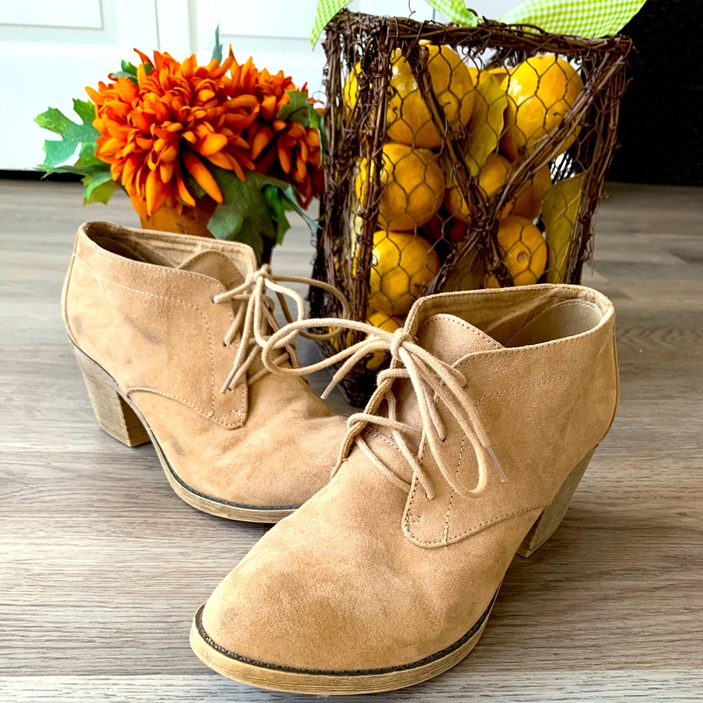 Tan Ankle Booties with Laces